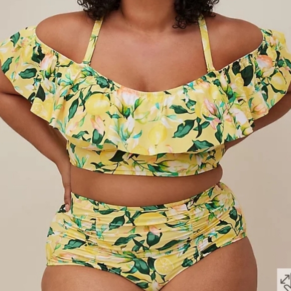 torrid Other - Torrid Yellow Lemon Print Ruffle Bikini